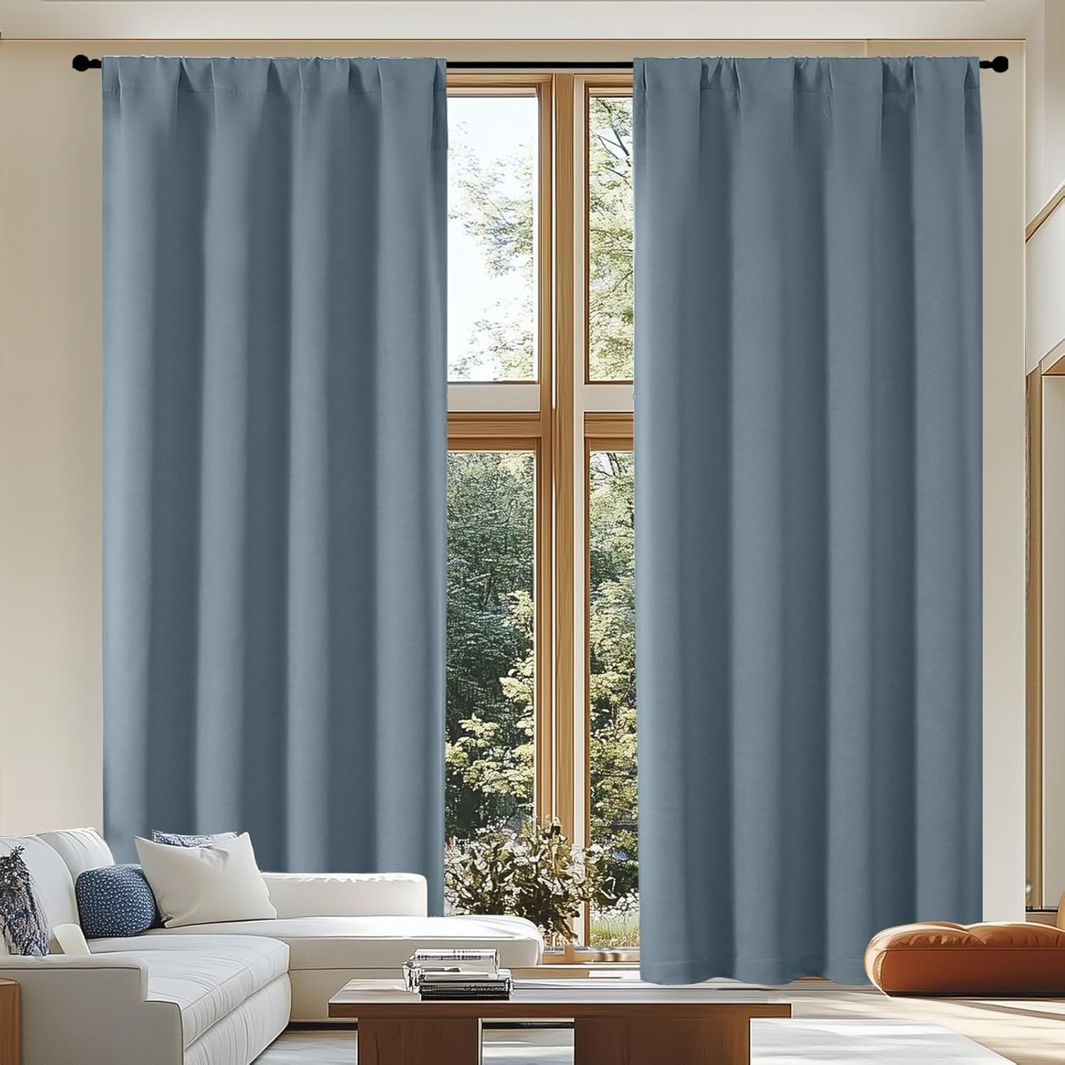Simplebrand Ava Blackout Curtains for Patio 108 Inches Long 2 Panels Set, Solid Thermal Insulated Room Darkening Rod Pocket Window Treatmen…