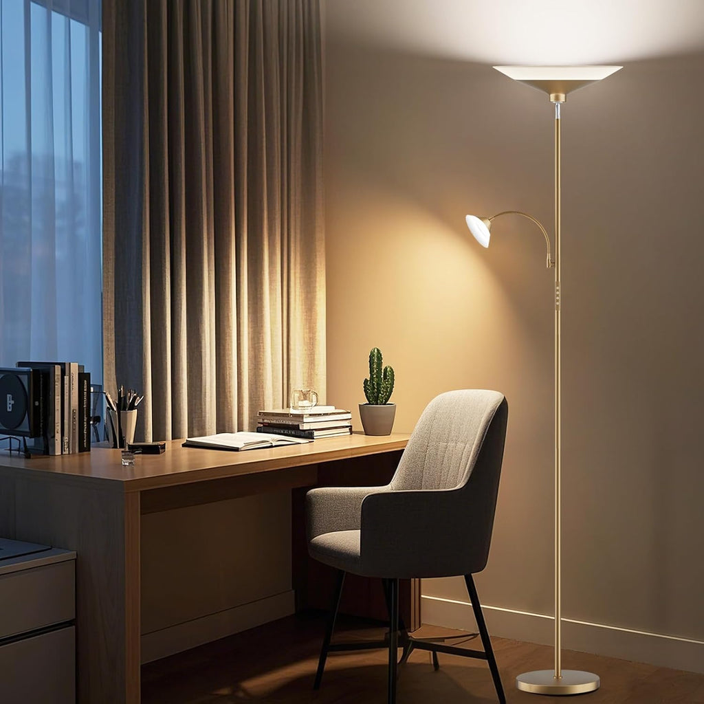 SIBRILLE Gold Torchiere Floor Lamp - 2 Way LED Standing Lamp with Reading Light, Dimmable 72'' Tall Lamp with Remote Color Changing, 34W…