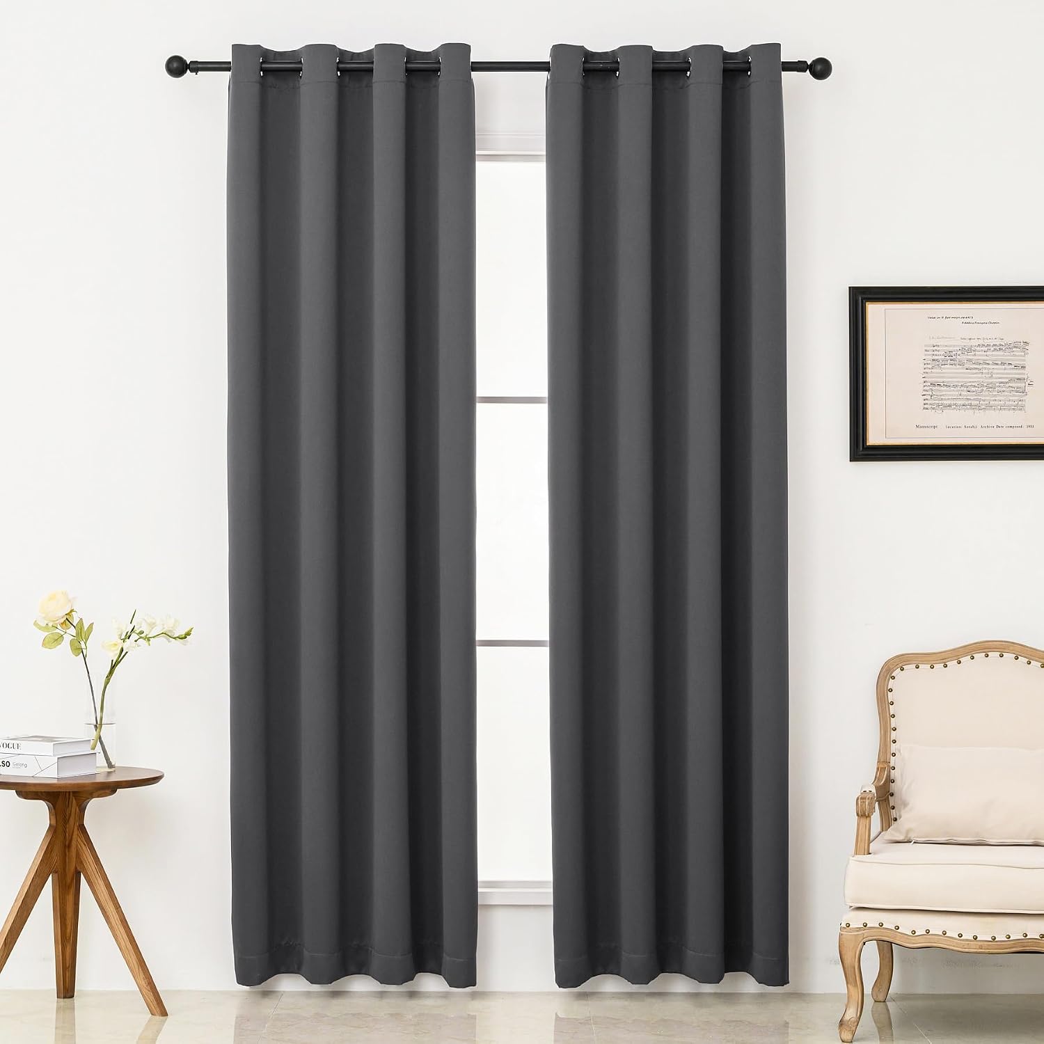 Pickluc Grey Blackout Curtain Panels with Grommet, Light Blocking Drapes for Living Room, Thermal Insulated, Noise Reduction, Privacy Prote…