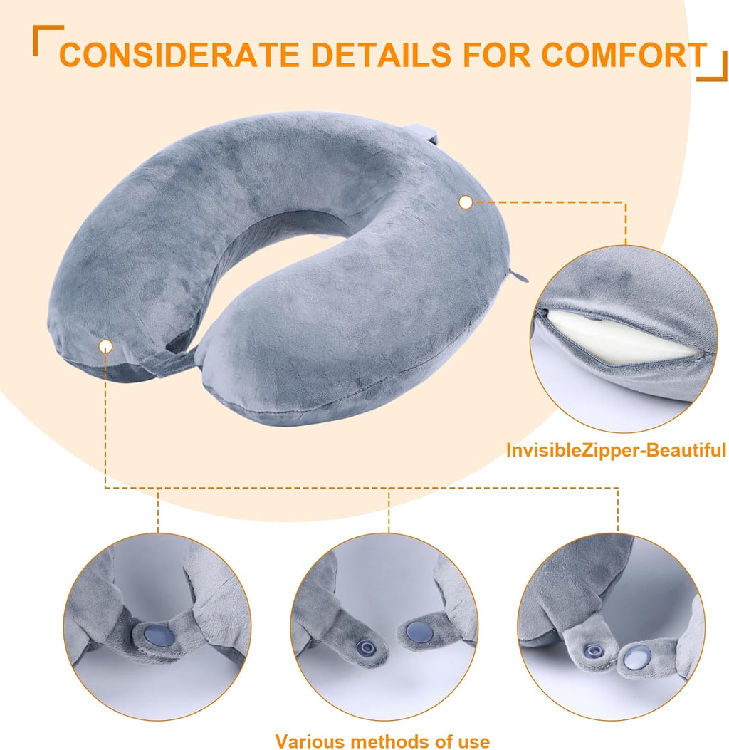 Travel Pillow,100% Pure Memory Foam U Shaped Neck Pillow, Super Lightweight Portable Headrest Great for Airplane, Car, Home, Office, Sleeping…
