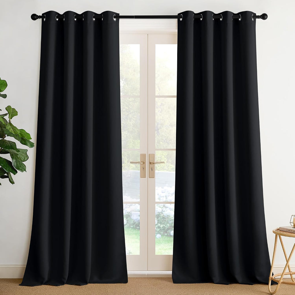 Nicetown 95 Inch Blackout Curtains, Grommet 2 Panels Thermal Insulated Black Room Darkening Drapes, Extra Long Window Curtains for Bedroom…