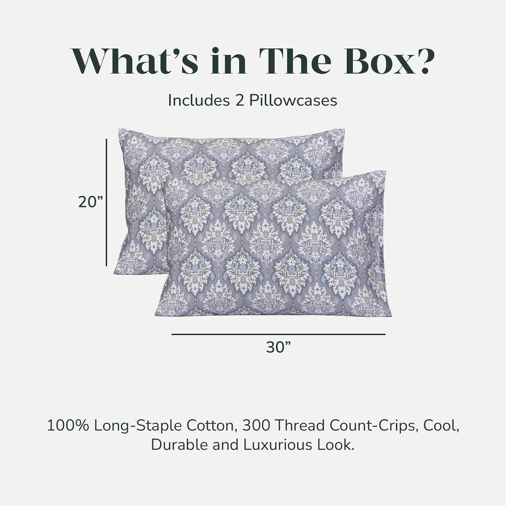 Feather & Stitch 300 TC 100% Cotton Standard Size Pillowcases 2 piece, Ultra Soft Set of 2 Sateen Weave Pillow Covers with Envelope…