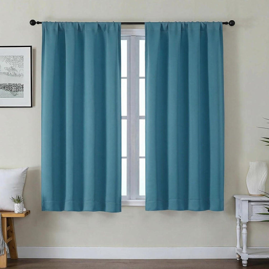 Gwine Turquoise Blackout Curtains for Bedroom 54 Inches Long - Thermal Insulated Noise Reducing Window Curtain Panels, Solid Room…