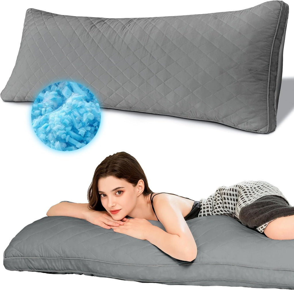 Ubauba Memory Foam Body Pillow, Full Large Body Pillows for Adults, Firm & Fluffy Long Bed Pillows for Sleeping (20x54 inch, Grey)