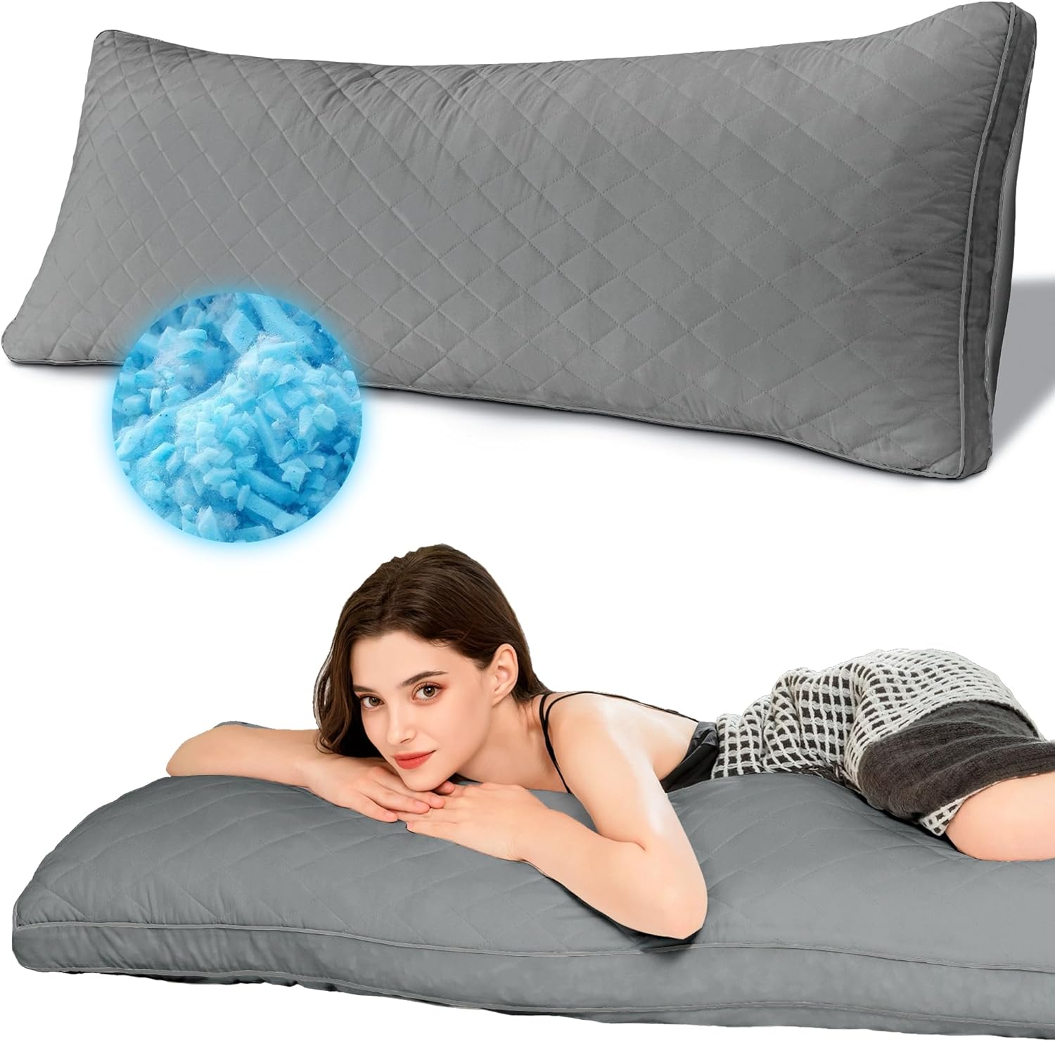 Ubauba Memory Foam Body Pillow, Full Large Body Pillows for Adults, Firm & Fluffy Long Bed Pillows for Sleeping (20x54 inch, Grey)