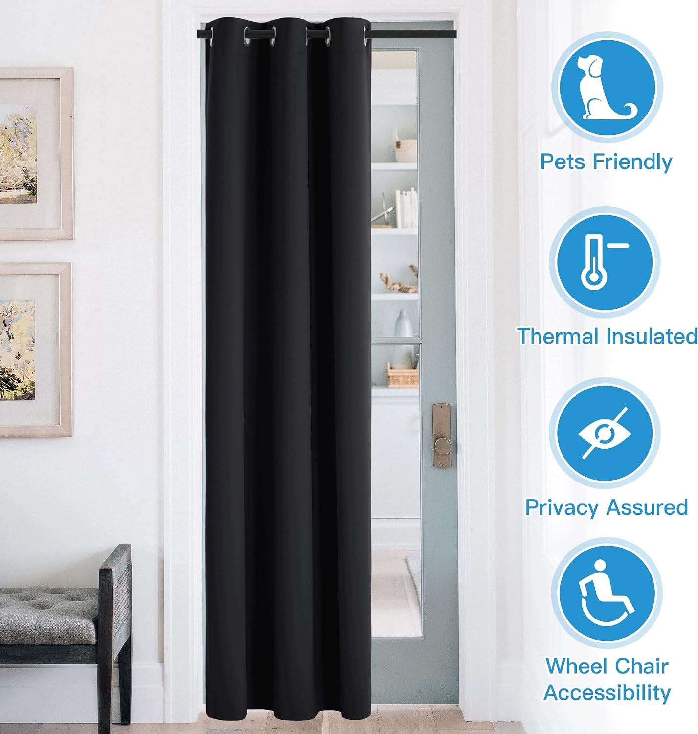 Rybhome RYB Home Blackout Curtains Thermal Insulating Privacy Temporary Door Curtains for Bedroom Closet Doorway Accordion Door Interior Li…