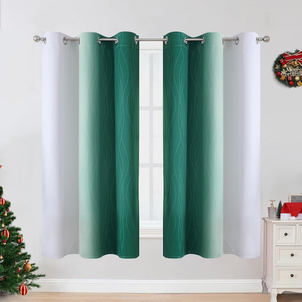 Estelartextiler Estelar Textiler Ombre Greyish White and Green Blackout Curtains & Drapes for Bedroom, Thermal Insulated Full Light Blockin…