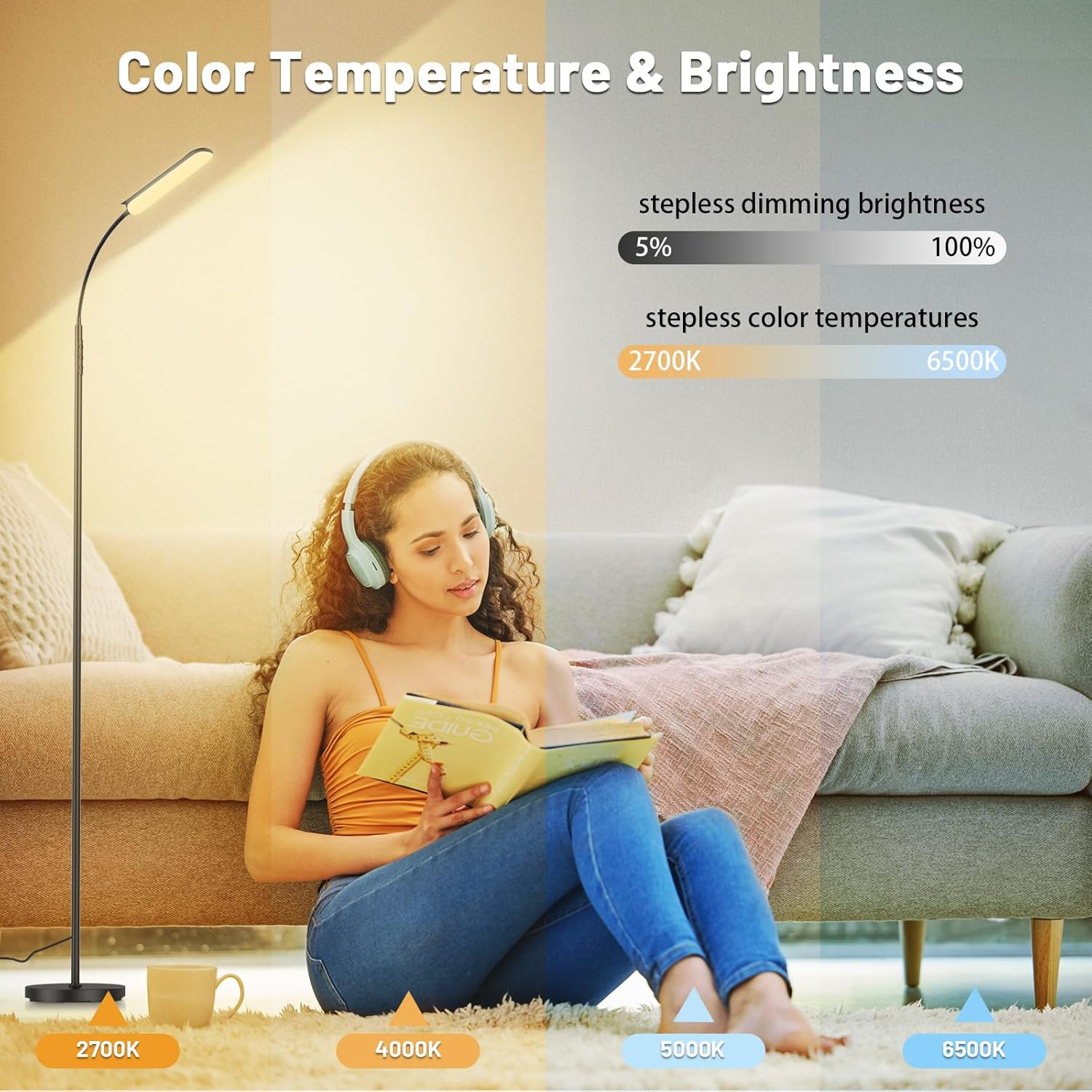 Yikuneng Dimmable LED Floor Lamp, Super Bright Reading Lamps Floor Standing lamp with Remote & Touch Control, Stepless Dimming &…