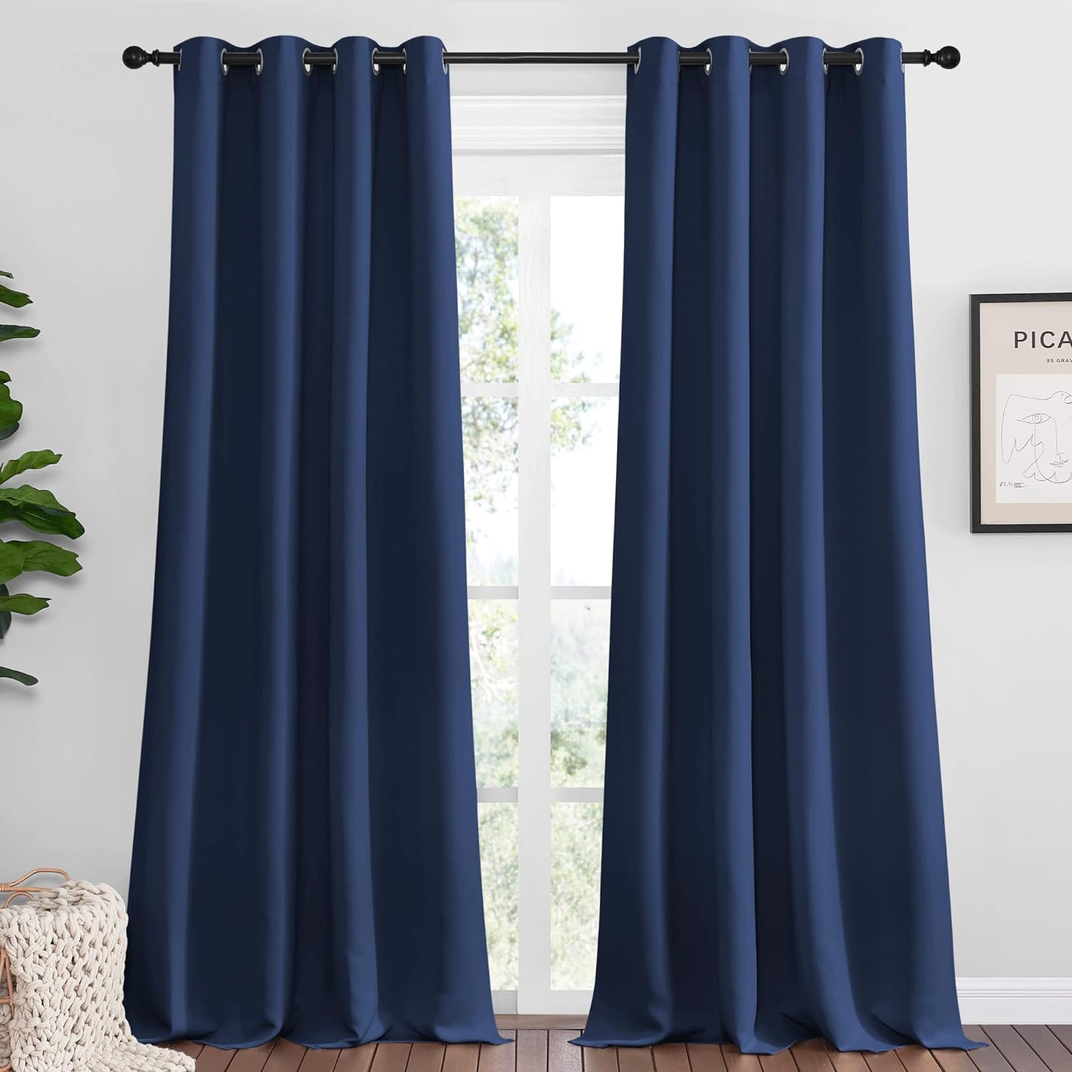 Nicetown Navy Blackout Curtains 102" Long for Living Room, 55" W, Set of 2, Thermal Insulated Window Treatment Light Reducing Room Darkenin…