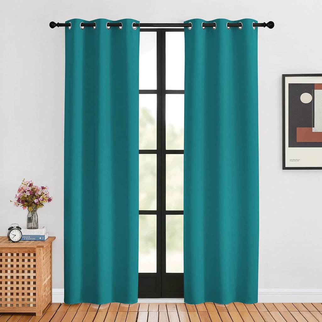 NICETOWN Room Darkening Curtains 80 inch Length 2 Panels, Peacock Teal, 2 Pieces, W34, Thermal Insulated Grommet Blackout Curtains for…