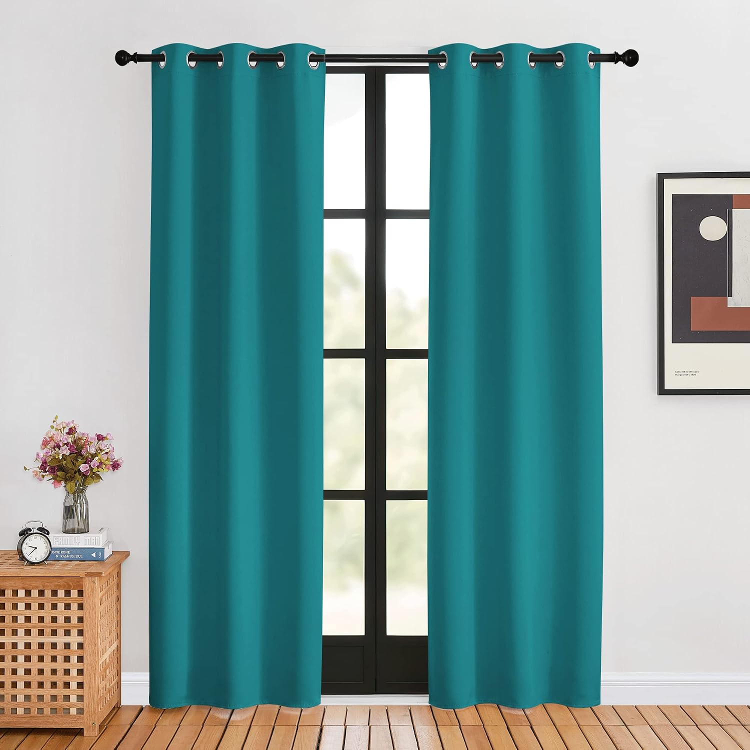 NICETOWN Room Darkening Curtains 80 inch Length 2 Panels, Peacock Teal, 2 Pieces, W34, Thermal Insulated Grommet Blackout Curtains for…