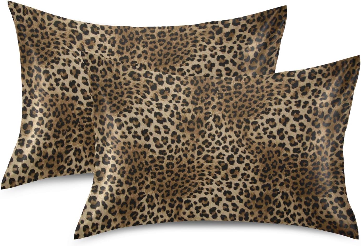 Satin Pillowcase for Hair and Skin, King Size Animal Leopard Skin Decorative Pillow Sham with Envelope Closure Pillow Cover for Bedroom…