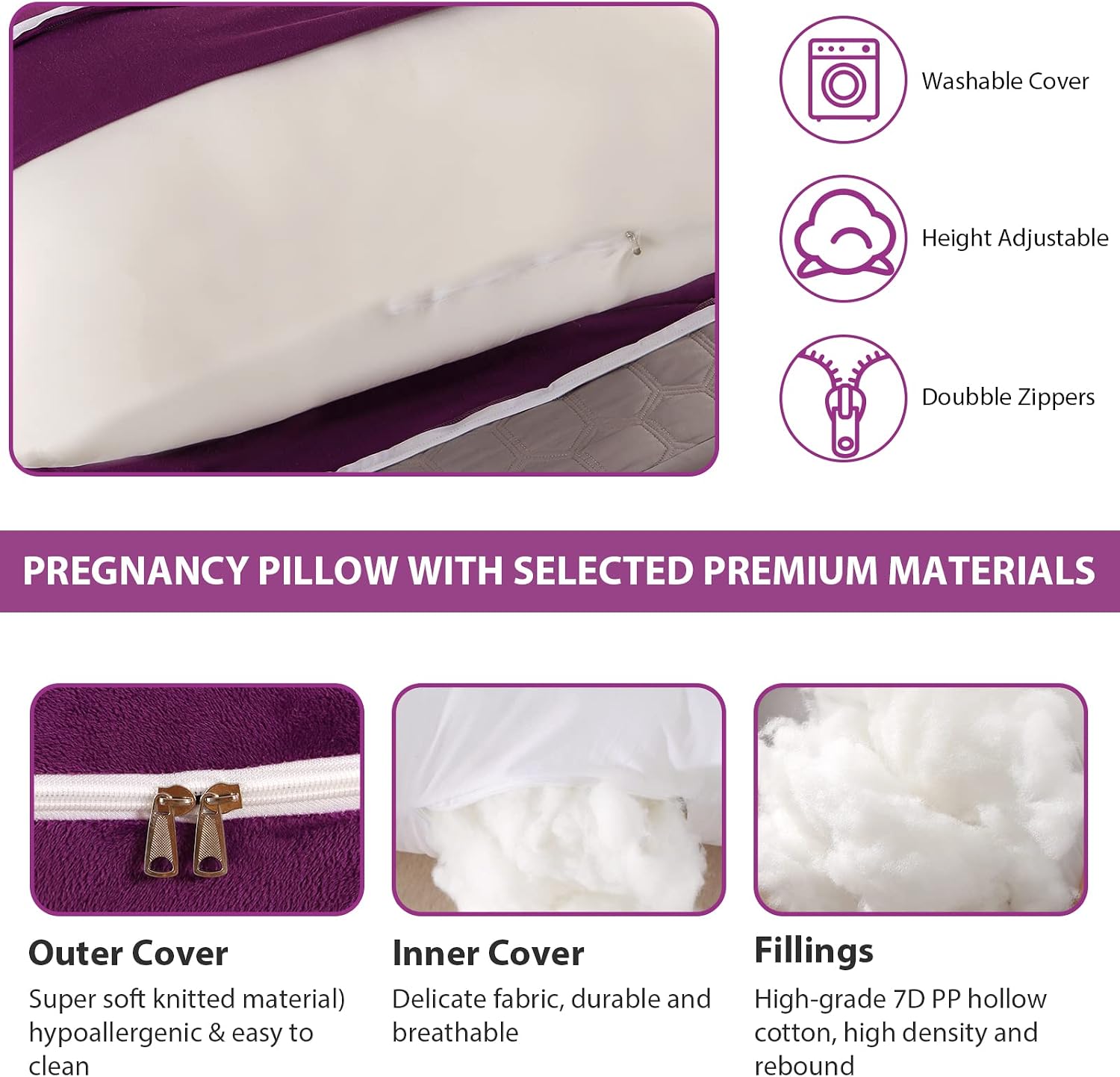 BATTOP Pregnancy Pillows for Sleeping, Full Body Pillow for Pregnancy Women with Removable Cover, Support for Back, HIPS, Legs, Belly, Must…
