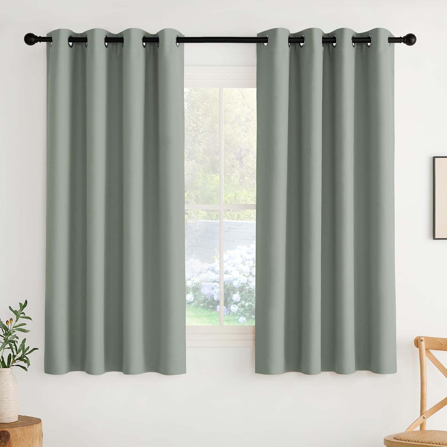 Nicetown Room Darkening Draperies Curtains Panels, 2 Panels Sage Green W52 x L63 Green