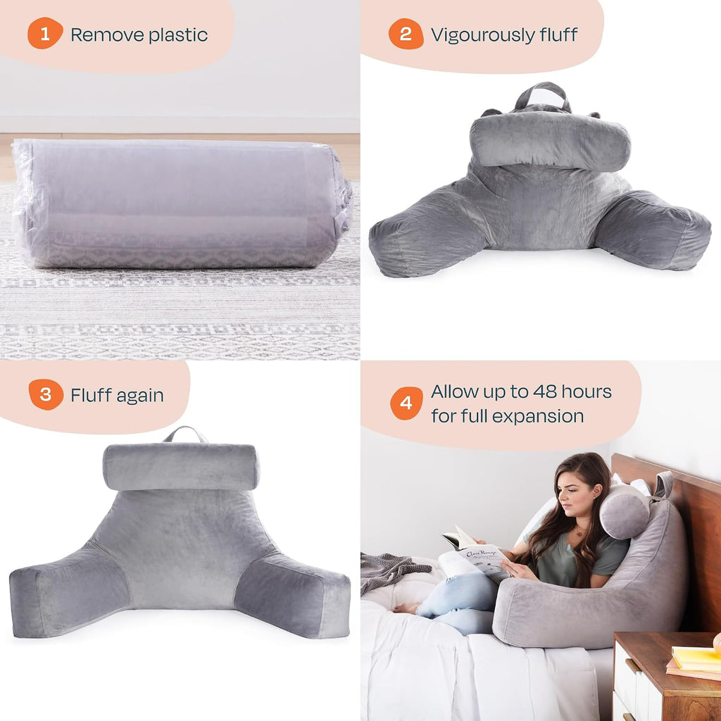 Linenspa Reading Pillow with Shredded Memory Foam- X-Large Size with Neck Support - Back Pillow for Sitting in Bed, Reading, Gaming…