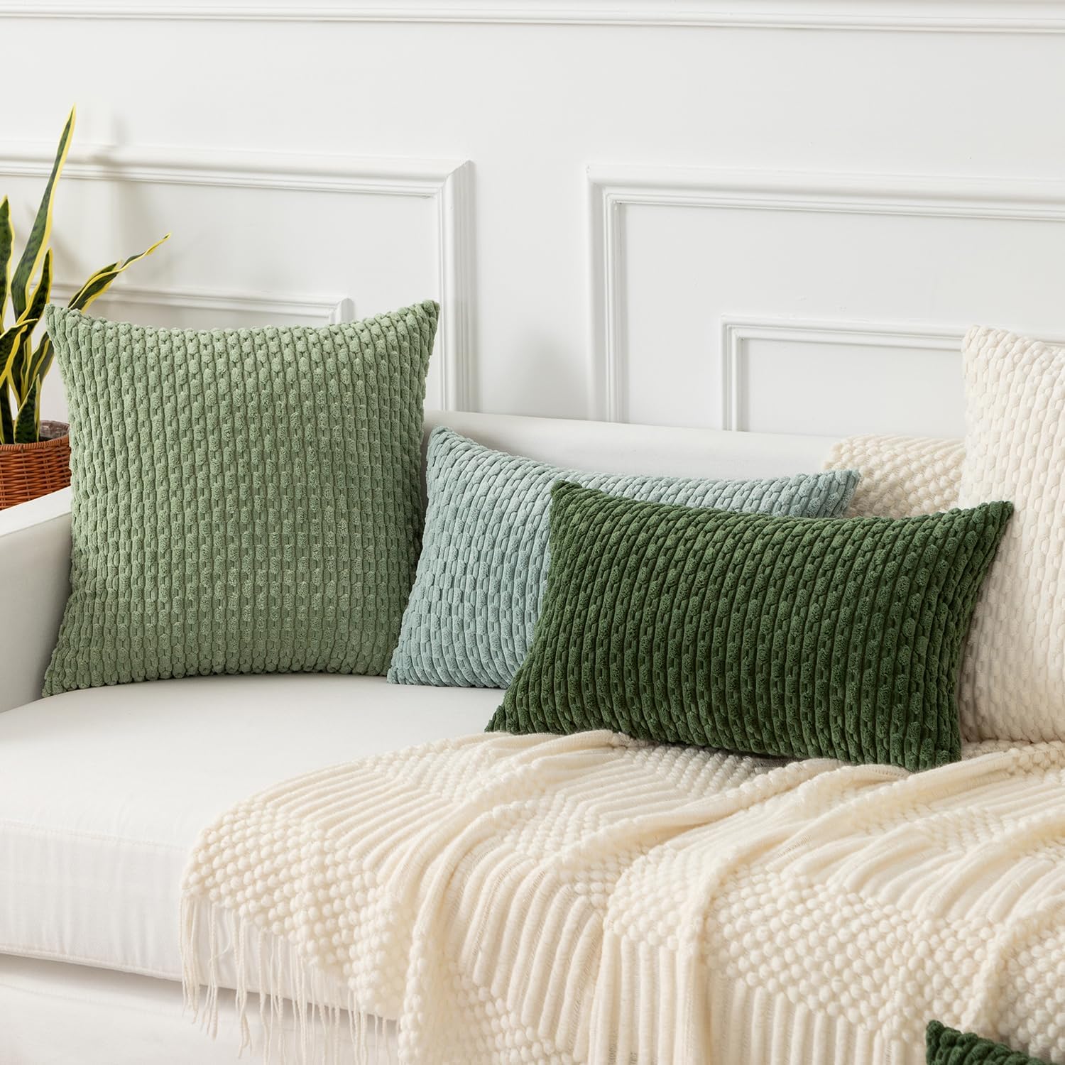 KevinTextile Kevin Textile Spring 14x22 Inch Pillow Cover 1 Pack Boho Decorative Soft Striped Corduroy Lumbar Farmhouse Solid Color Accent…