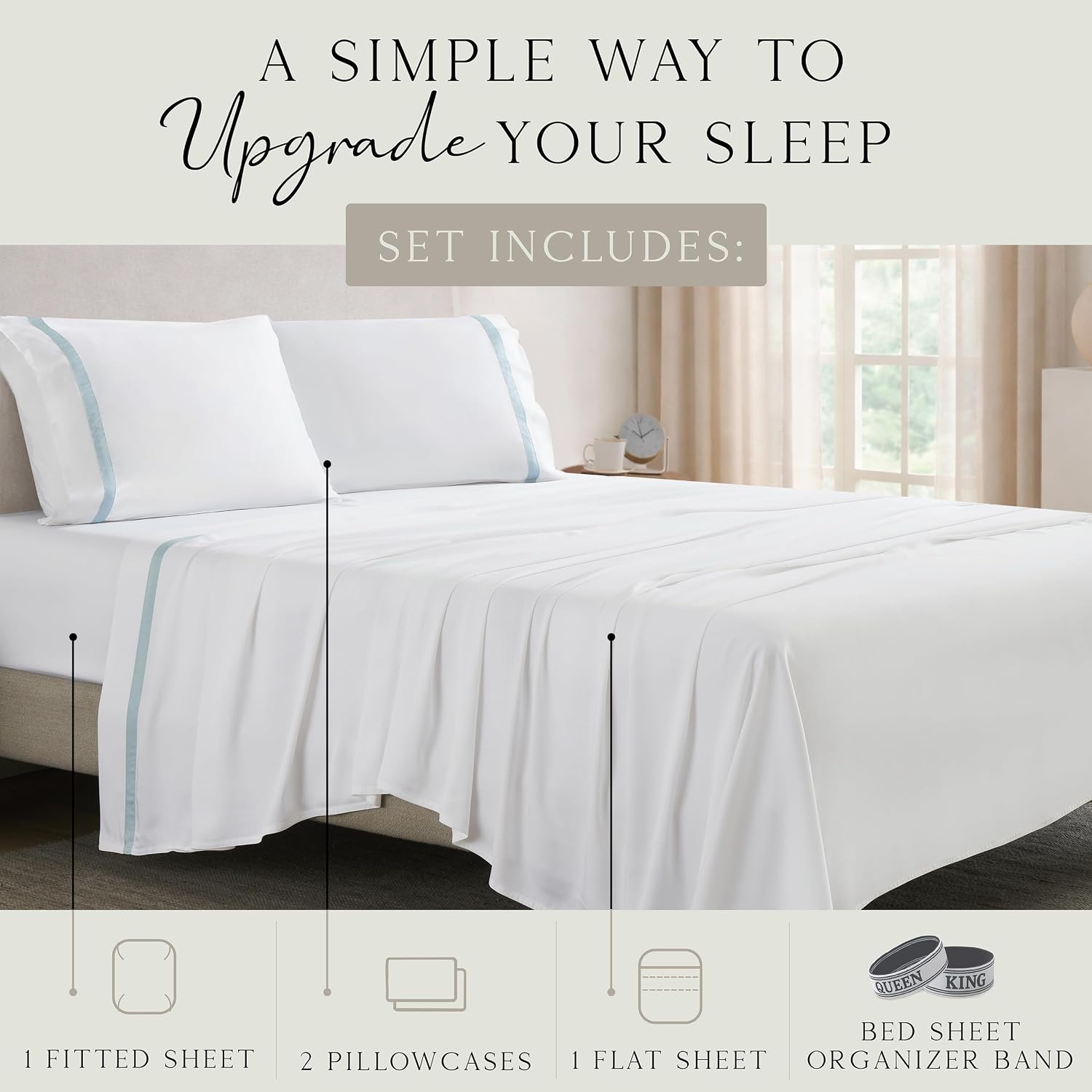 KARISSA MAE Pure Viscose from Bamboo Queen Size Sheet Set | 100% FSC Certified | Luxuriously Soft | Cooling | 18" Deep Pocket w/Corner…