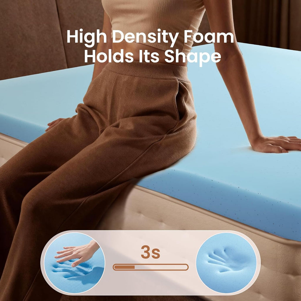 OhGeni 3 Inch Cooling Queen Size Gel Memory Foam Mattress Topper Pad, Soft Bed Cover with Anti-Slip Base &Zipper, Fits 6"-19" Mattresses with…