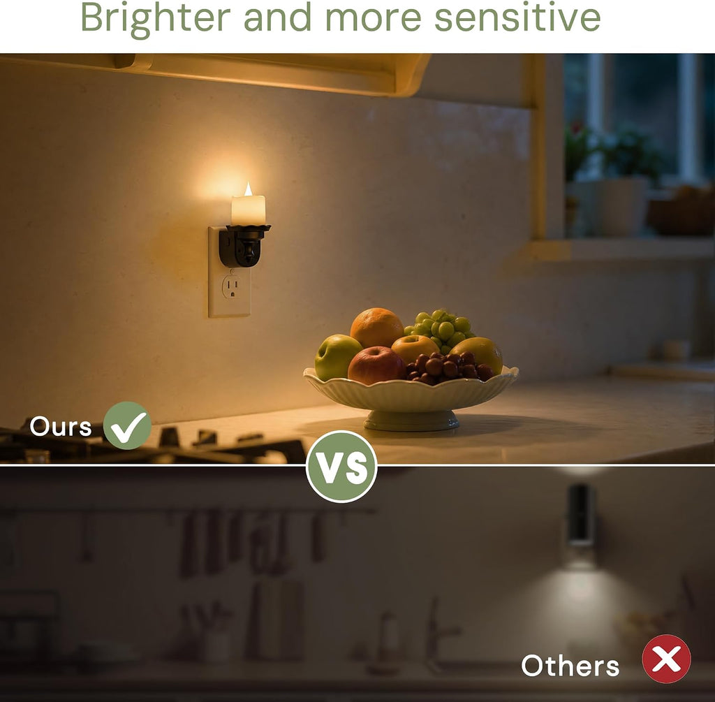 Llohasled L LOHAS LED Flameless Candle Night Light, Flicker Night Lights Plug into Wall 2 Pack, Soft White Candle Nightlight with Light Sen…