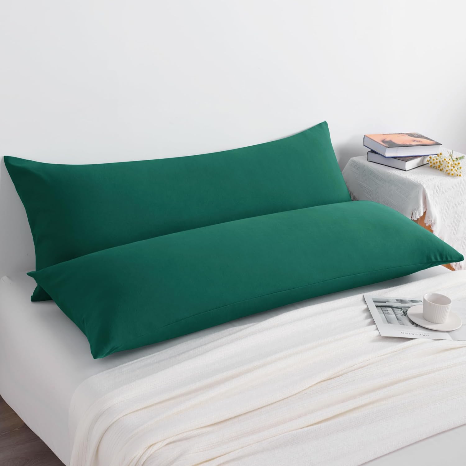 Ntbay Body Pillow Cases Set of 2, 2 Pack Brushed Microfiber 20x54 Pillow Cases, Soft, Wrinkle, Fade, Stain Resistant Dark Green Pillow Case…