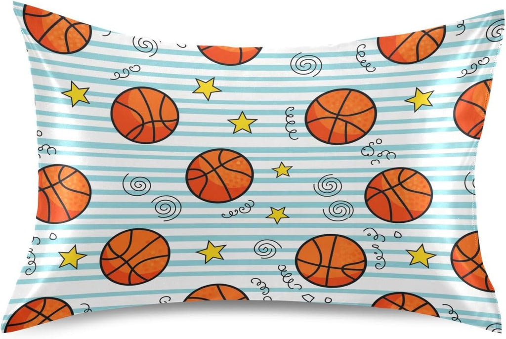 Basketball Stars Pillow Covers Silk Pillowcase for Hair and Skin Breathable Soft Satin Pillowcase King Size Pillow Case for Hot Sleepers…
