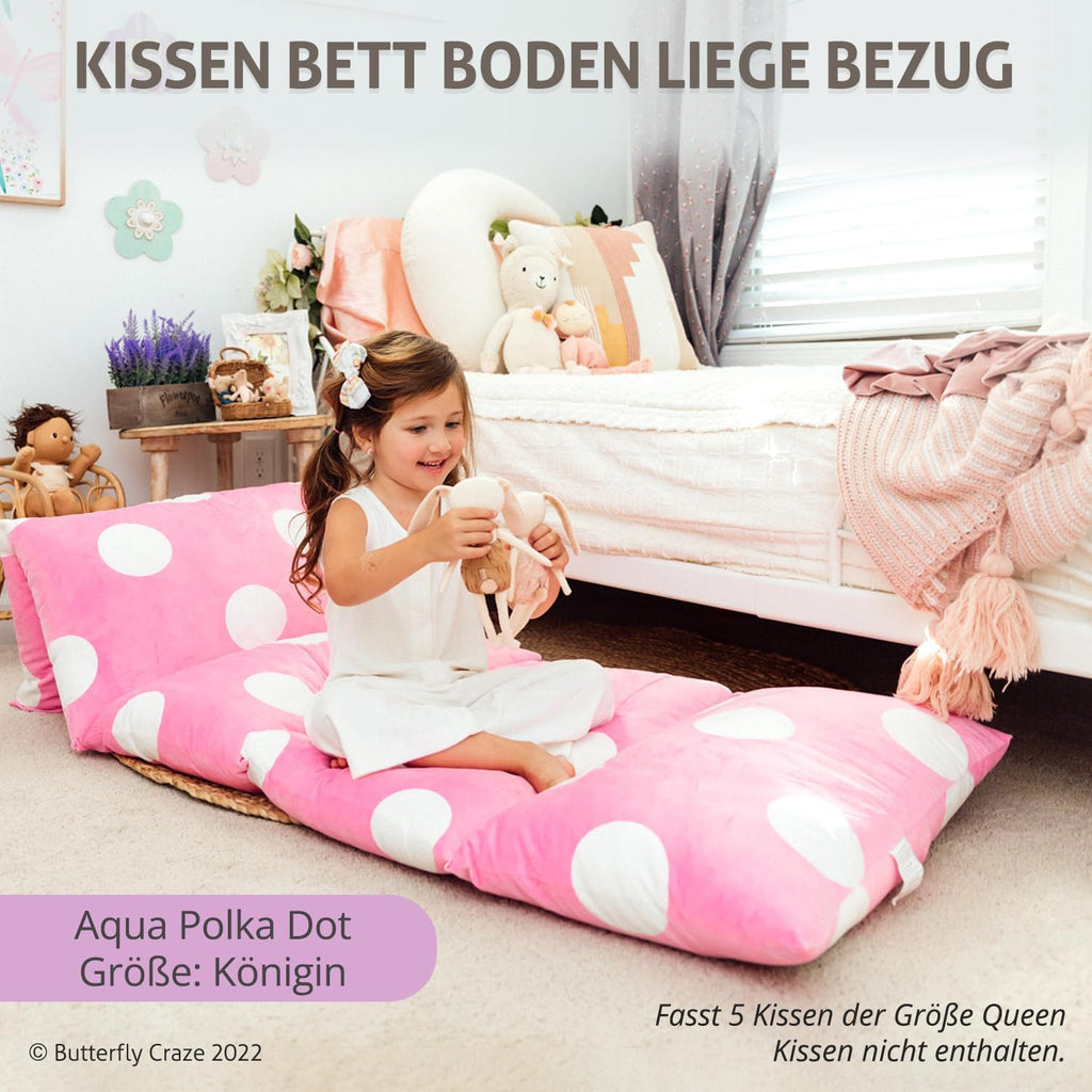 Butterfly Craze Floor Pillow Case, Mattress Bed Lounger Cover, Polka Pink, Queen Size - Cozy Seating Solution for Kids & Adults, Recliner…