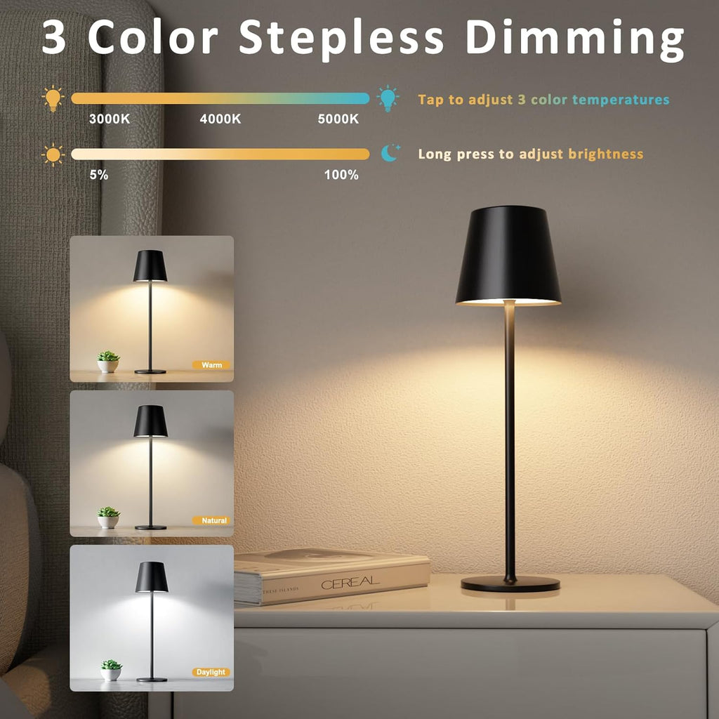 Kakanuo Cordless Table Lamp, 3 Color Stepless Dimming, 5000mAh Rechargeable Battery Powered, Outdoor LED Lamps, for Dining Room, Living…