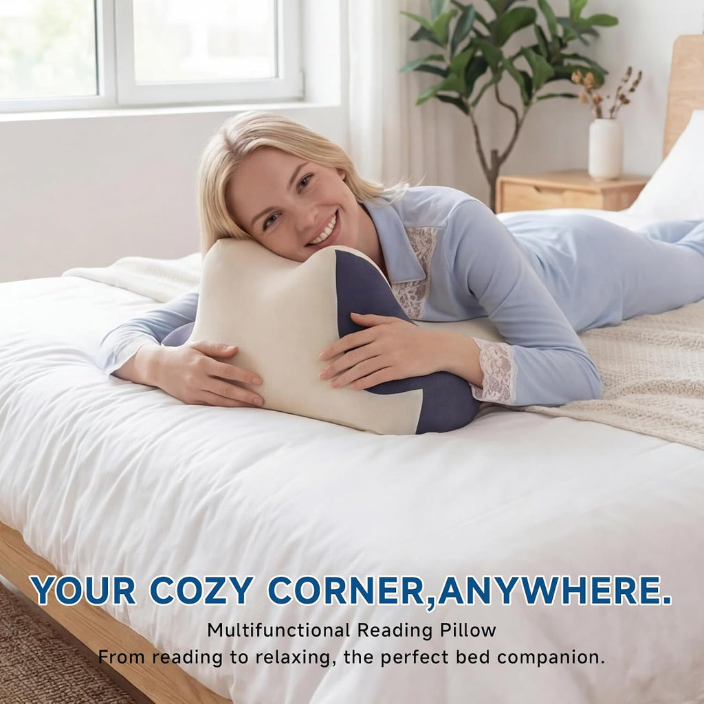 STARSNET Reading Pillow for Bed, Ergonomic Headboard Memory Foam Pillow with Ice Silk Cooling Pillowcase for Neck and Shoulder Suppo…