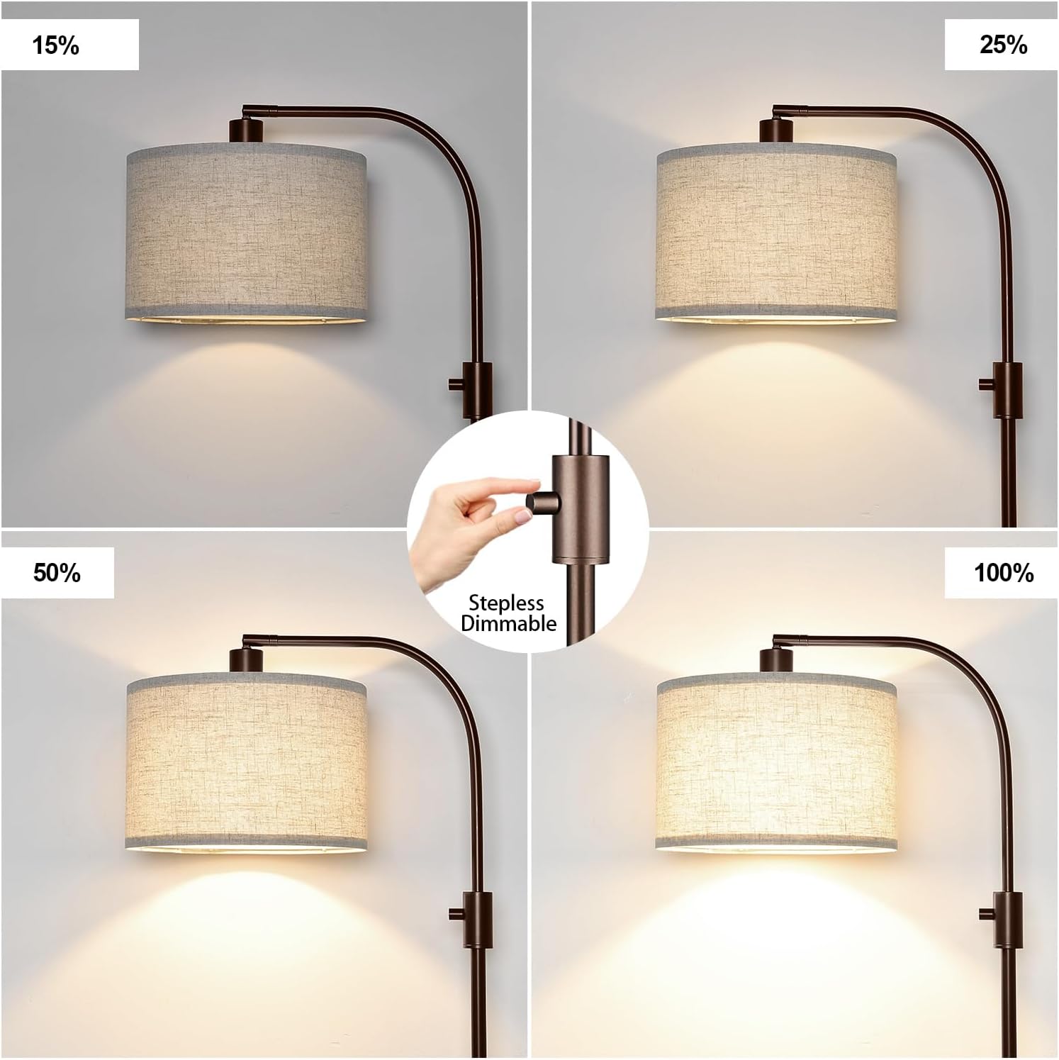 Nintiue Upgraded Modern Arc Dimmable Tall Standing Floor Lamp with Linen Shade, 1200 Lumens LED Bulb Included, for Living & Reading Room…