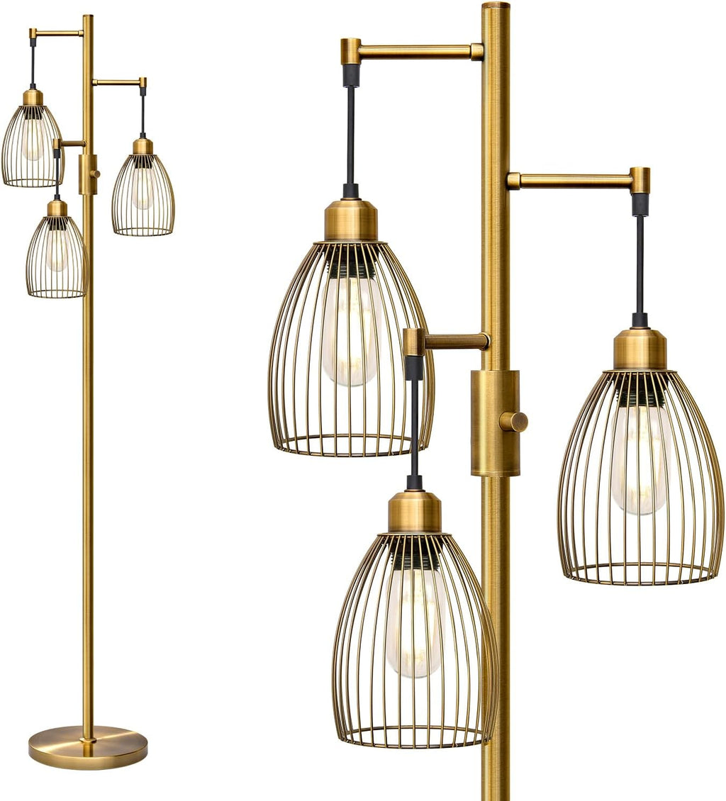 Dimmable Floor Lamp, Industrial Floor Lamps for Living Room, Antique Brass Tree Lamp Standing Lamp Tall Lamps with 3 Elegant Teardrop…