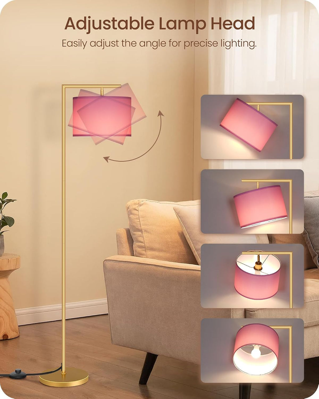 Goebleson Modern Gold Arc Floor Lamp, Corner Tall Lamp with Remote, Arched Reading Light with Fabric Shade, Floor Lighting for Living Room,…