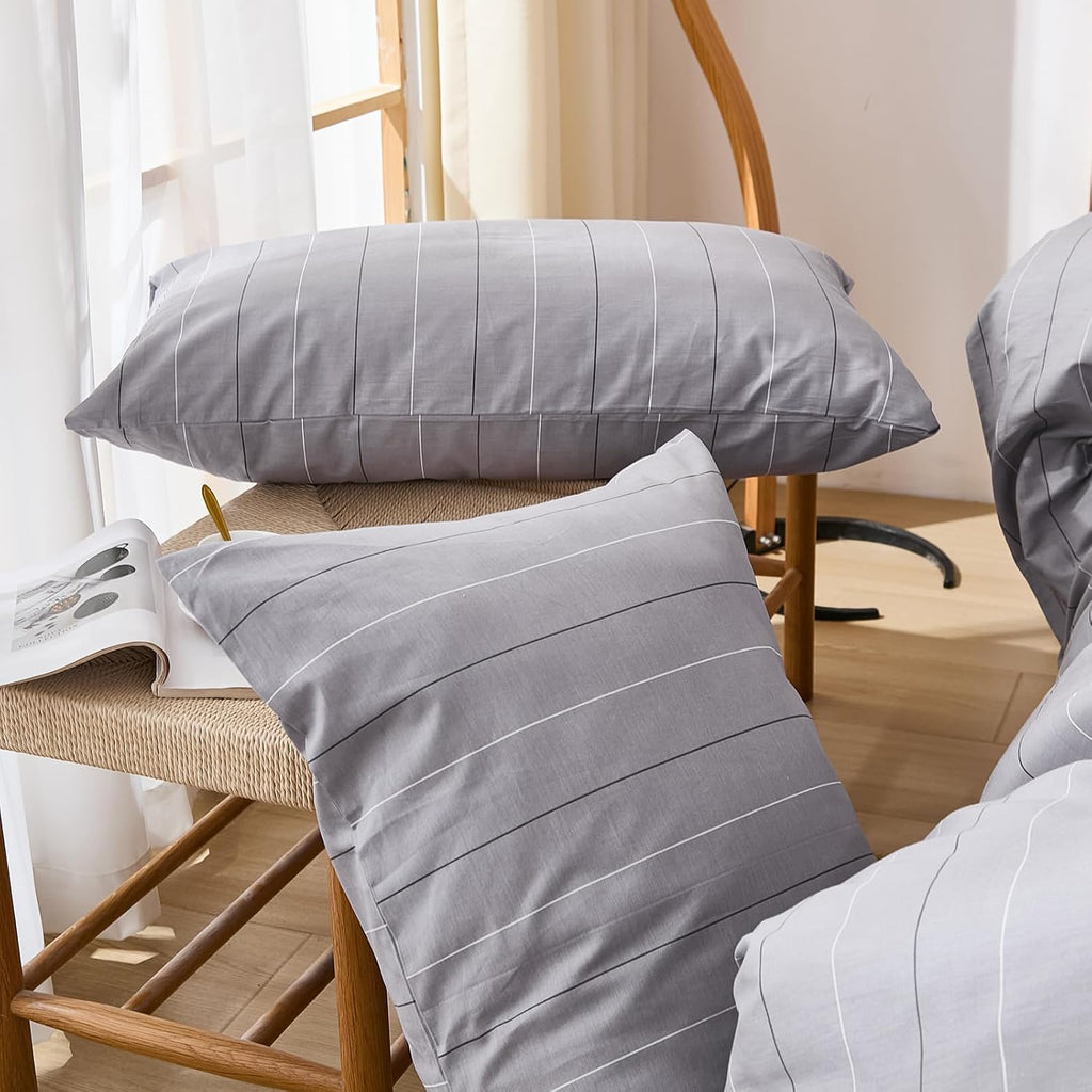 Merryword Gray Striped Pillowcases, 100% Cotton Pillow Cases, Queen Size Pillowcases, Luxury Linen Like Pillowcase, Soft Breathable Pinstri…