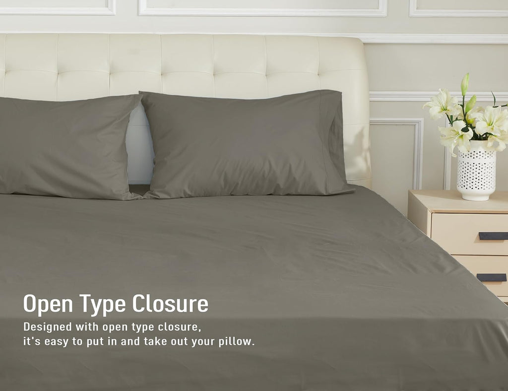 Sunflower King Pillowcases Set of 2, 100% Cotton King Size Pillow Cases 2, 20×40 inches Taupe Gray, Soft and Breathable