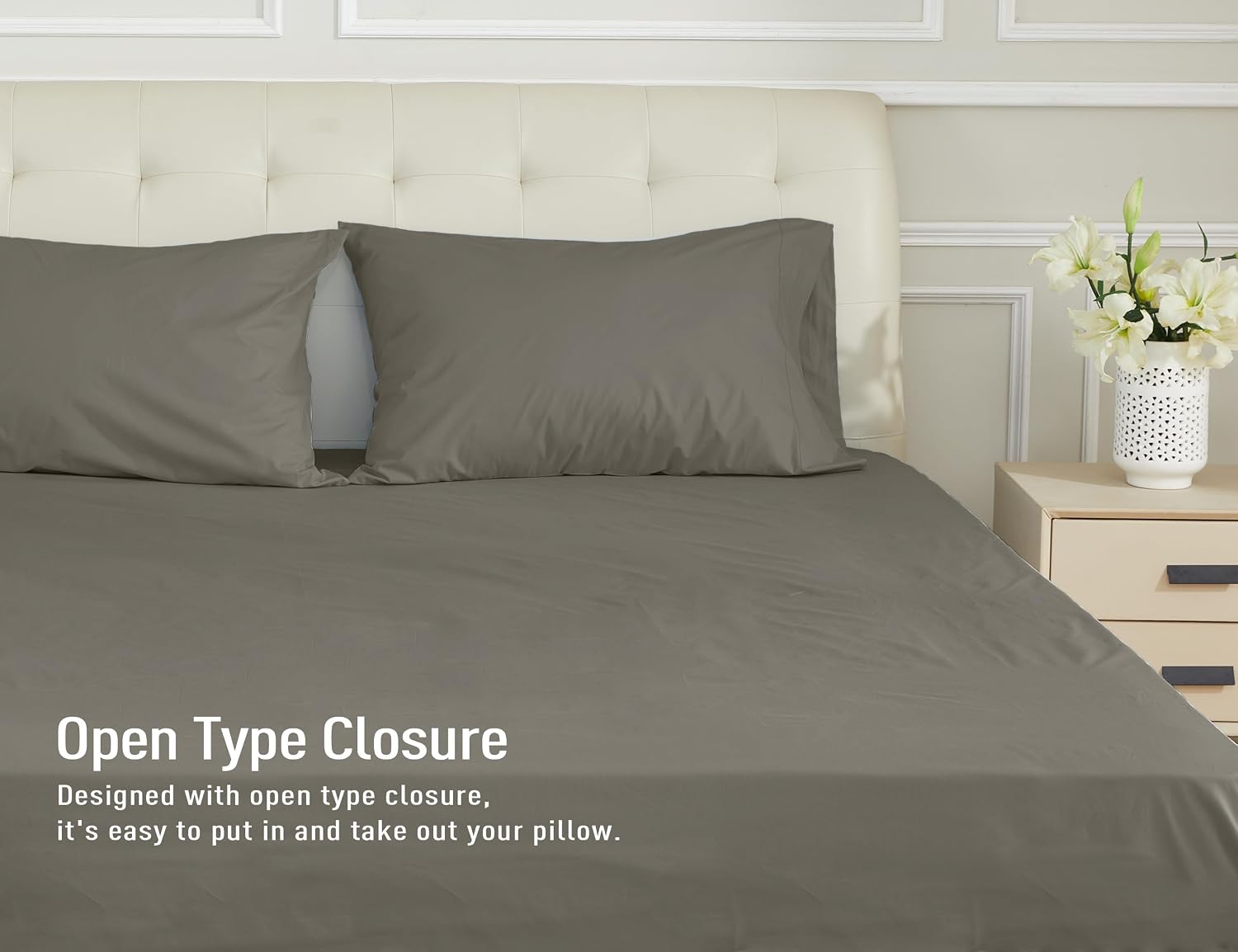 Sunflower King Pillowcases Set of 2, 100% Cotton King Size Pillow Cases 2, 20×40 inches Taupe Gray, Soft and Breathable