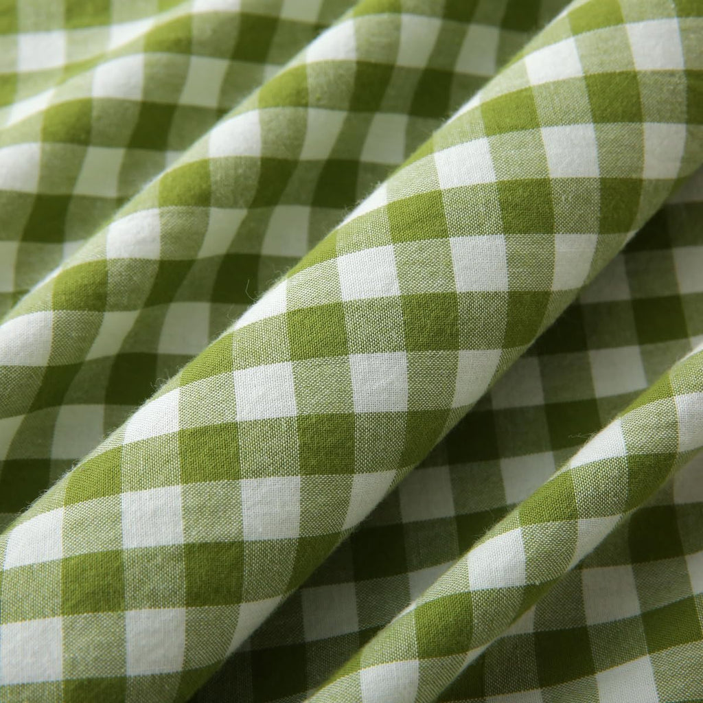 Silnuo Green/White Plaid Ruffled Queen Size Pillow Shams Set of 2, Washed Cotton Shabby Checkered Gingham Farmhouse Bed Pillow Covers 20"x30…