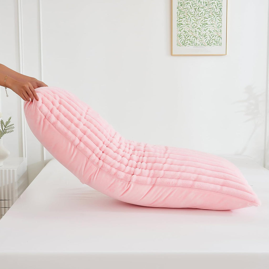 Memfydu Full Body Pillow with Fluffy Stripe Faux Fur Removable Cover, Long Bed Pillow Adult 20x54 Inches for Side Sleeper and Pregnancy, Pi…