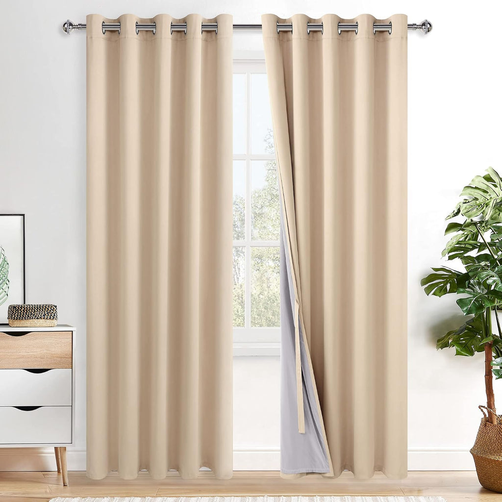 Xwzo 100% Blackout Curtain Panels - Thermal Insulated Black Liner Curtains, Noise Reducing and Heat Blocking Drapes for Bedroom and Studio…