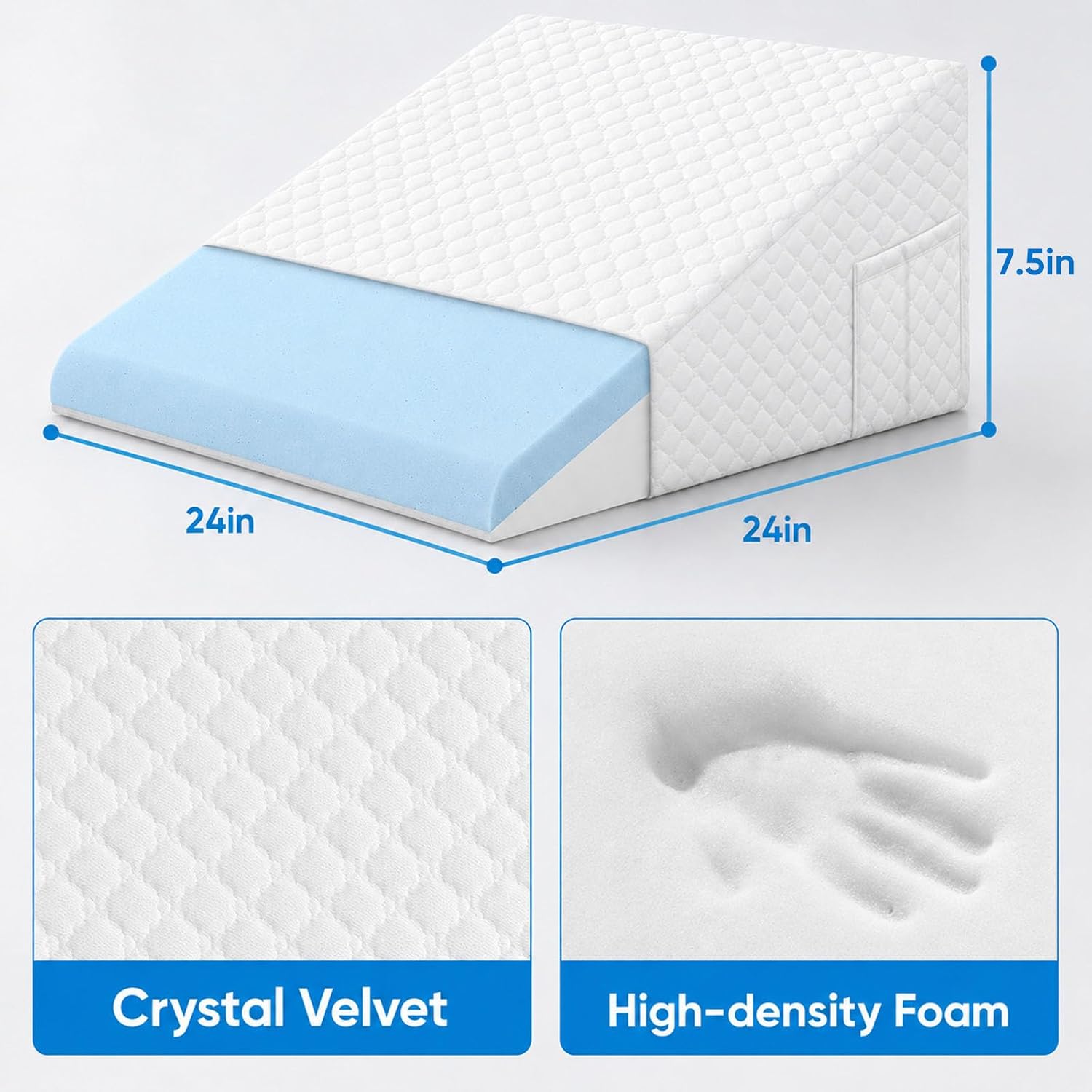 Oaisz Wedge Pillow, 7.5 Inch Bed Wedge Pillow for Headboard, Pillow Wedge for Acid Reflux Relief, After Surgery, Sleeping, Back, Memory Fo…