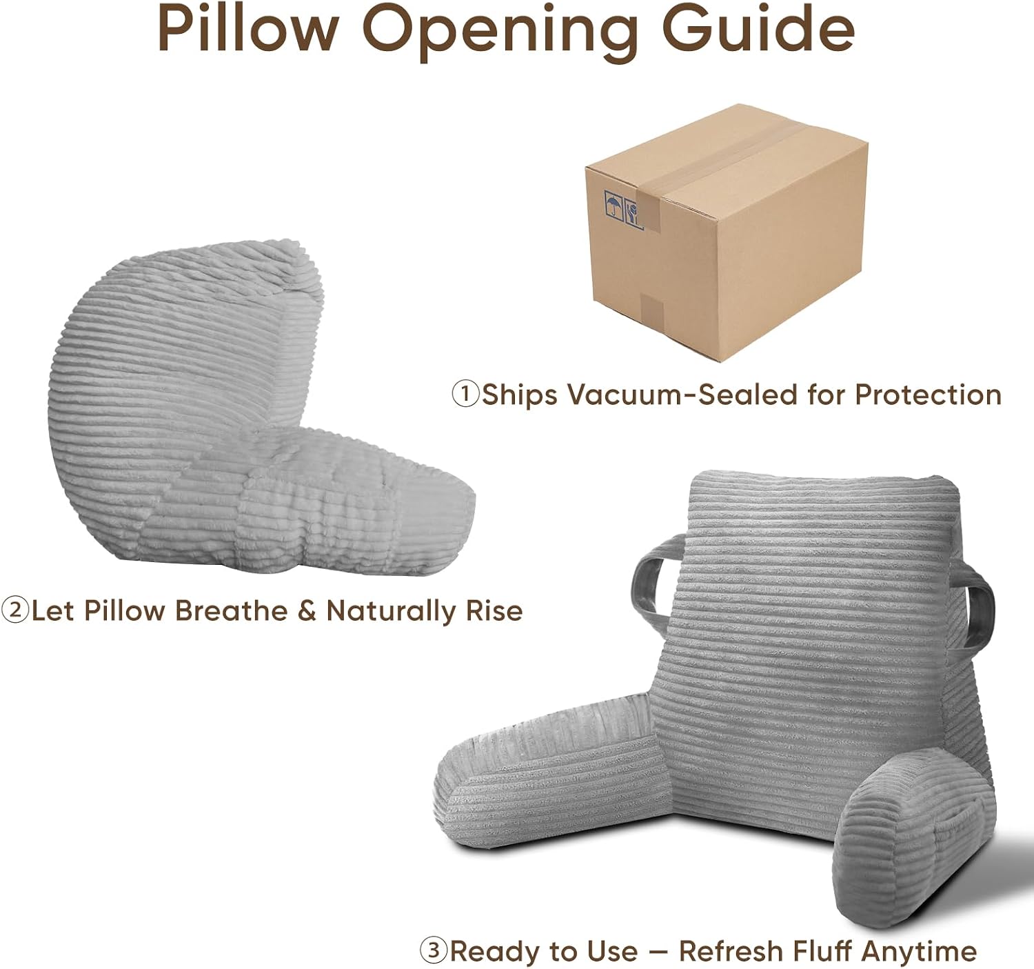 Reading Pillow for Sitting in Bed Adult, Bed Reading Pillow with Shredded Memory Foam, Back Pillow for Sitting with Arms and Pockets…