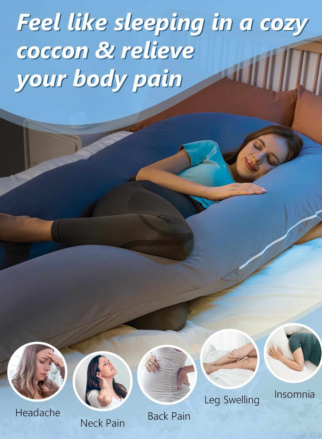 Meiz Pregnancy Pillows, Cooling Silky Pregnancy Pillows for Sleeping, 65" U Shaped Full Body Maternity Pillow for Pregnant Women, with Wash…