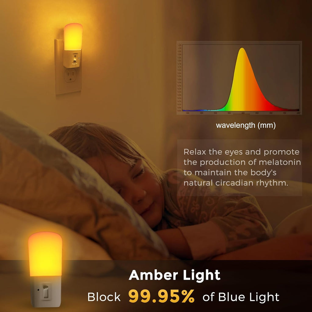 LOHAS-LED Amber Night Light, Dimmable Plug in Night Light with Light Sensor, Yellow Kids Nightlights, 5-80LM Sleep Light for Nursery…