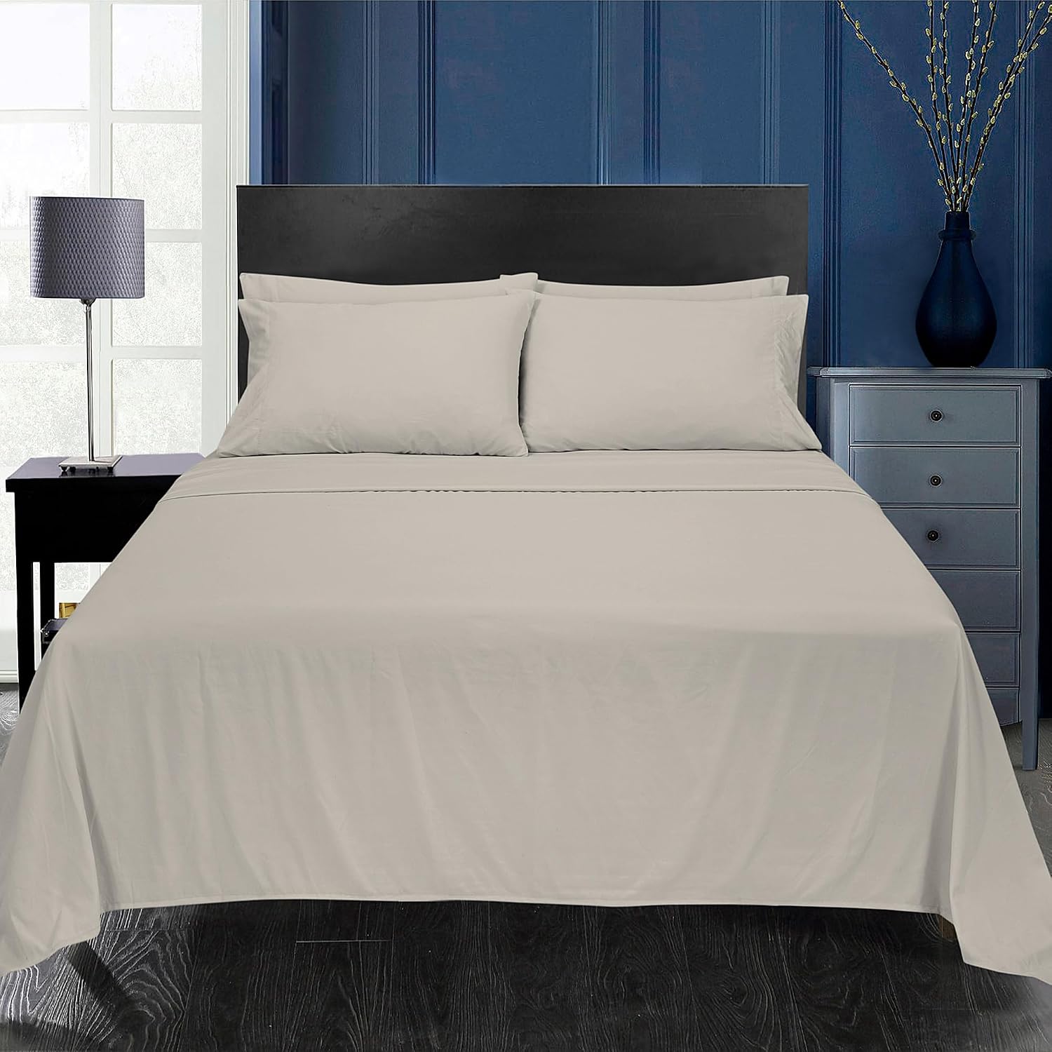 Royalelinens ROYALE LINENS 1500 Thread Count Cooling Sateen Poly/Cotton Sheet Set - 6 Piece Queen Bed Sheets - 1 Fitted, 1 Flat, 4 Pillow C…