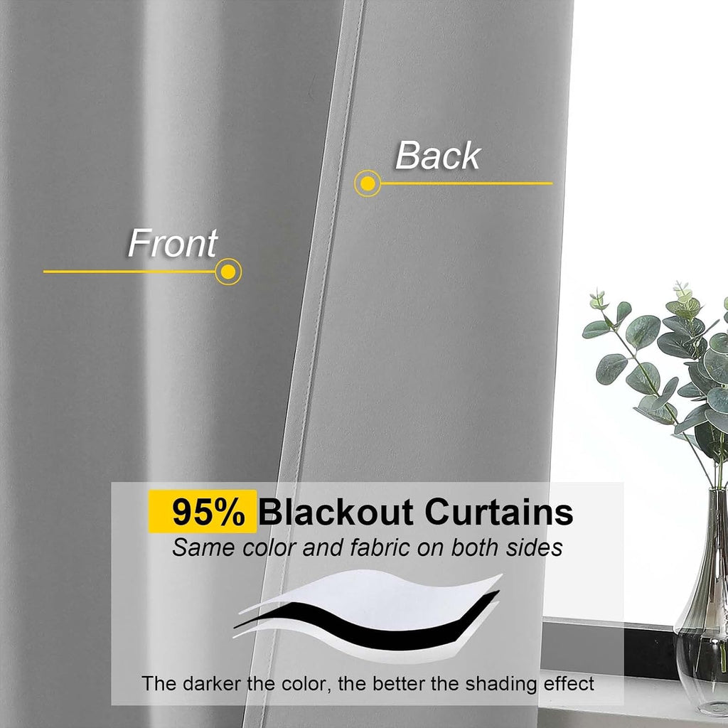 WelvetBLK Silver Grey Room Darkening Curtains for Bedroom Living Room 45 Inch Length 2 Panels Set, Soft Solid Thermal Insulated Rod Pocket…