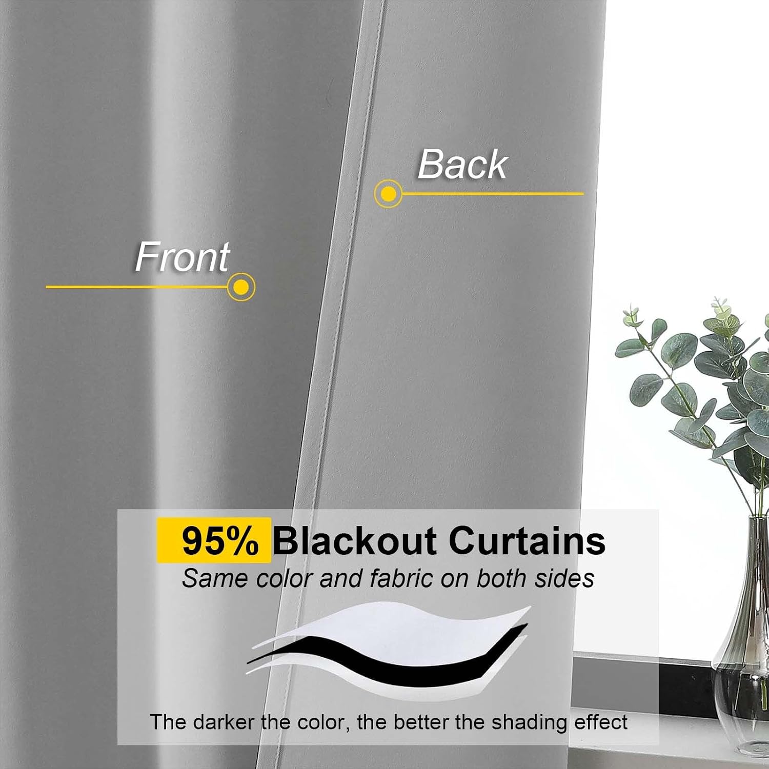 WelvetBLK Silver Grey Room Darkening Curtains for Bedroom Living Room 45 Inch Length 2 Panels Set, Soft Solid Thermal Insulated Rod Pocket…
