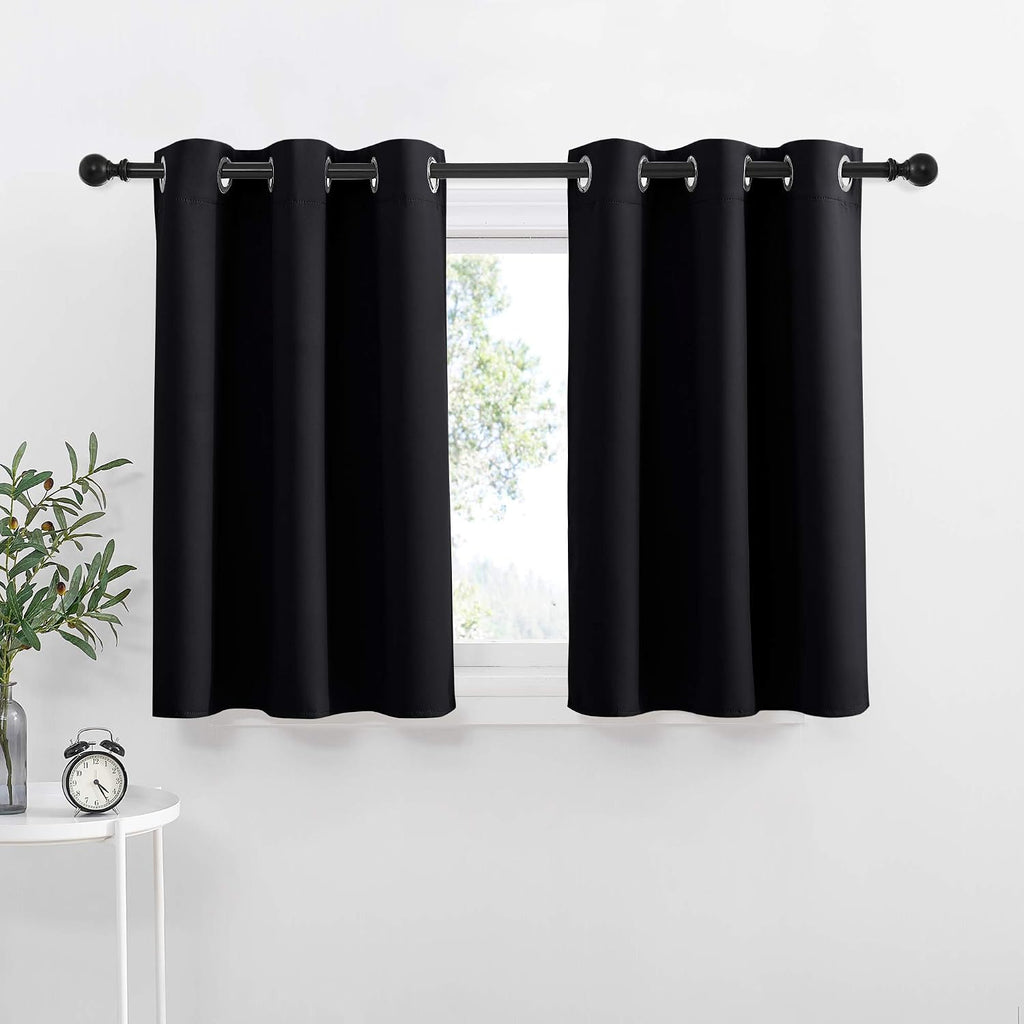 NICETOWN Black Small Window Curtains - Thermal Insulated Home Decor Blackout Grommet Halloween Curtains Drapes for Cafe, Kitchen, Laundry…