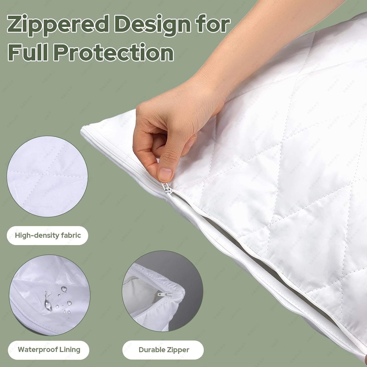 CoolShields Premium 100% Cotton Waterproof Pillow Protectors with Zipper, Breathable & Noiseless, Hypoallergenic Soft Skin-Friendly…