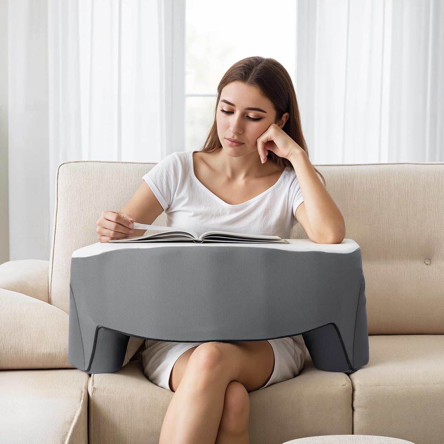 Ergonomic Lap Desk Pillow with Cooling Memory Foam – Gaming Cushion for Bed, Laptop Support, and Reading Pillow with Armrest for Comfort…