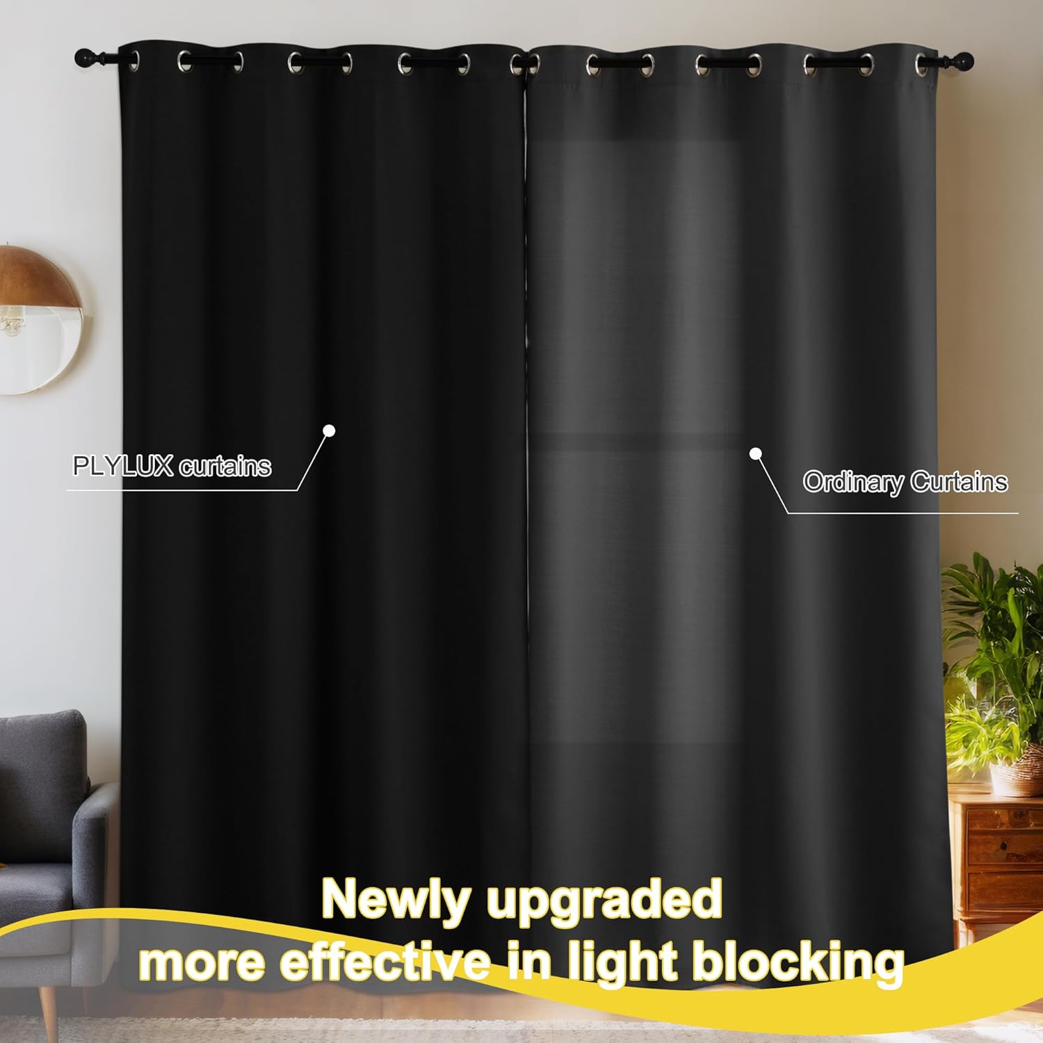 NICETOWN 100% Blackout Short Curtains 63 Inch Length for Bedroom, Privacy Thermal Insulated Grommet Window Drapes for Living Room, 2…