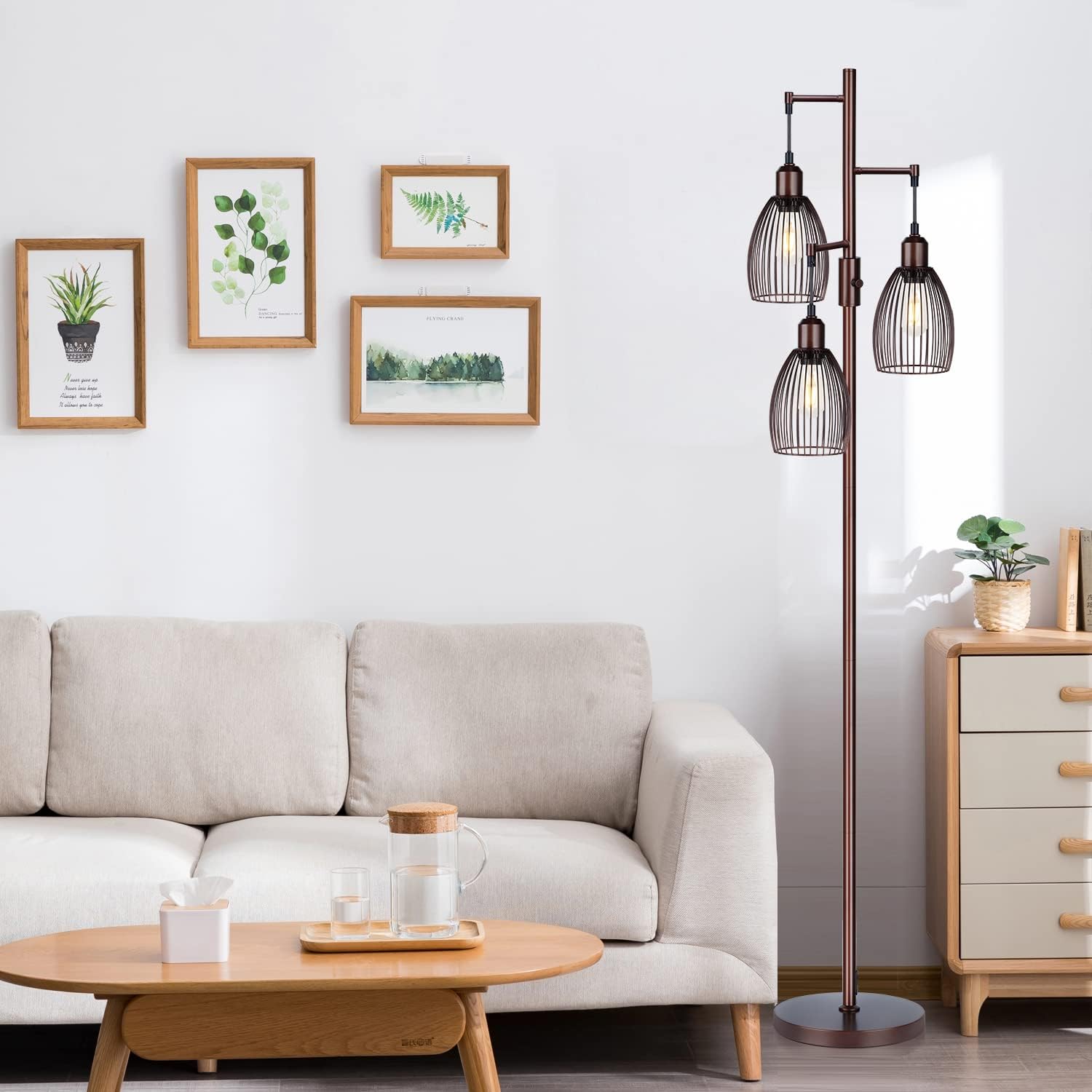 Torondo Dimmable Floor Lamp, Industrial Floor Lamps for Living Room, Brown Tree Lamp Standing Lamp Tall Lamps with 3 Elegant Teardrop…