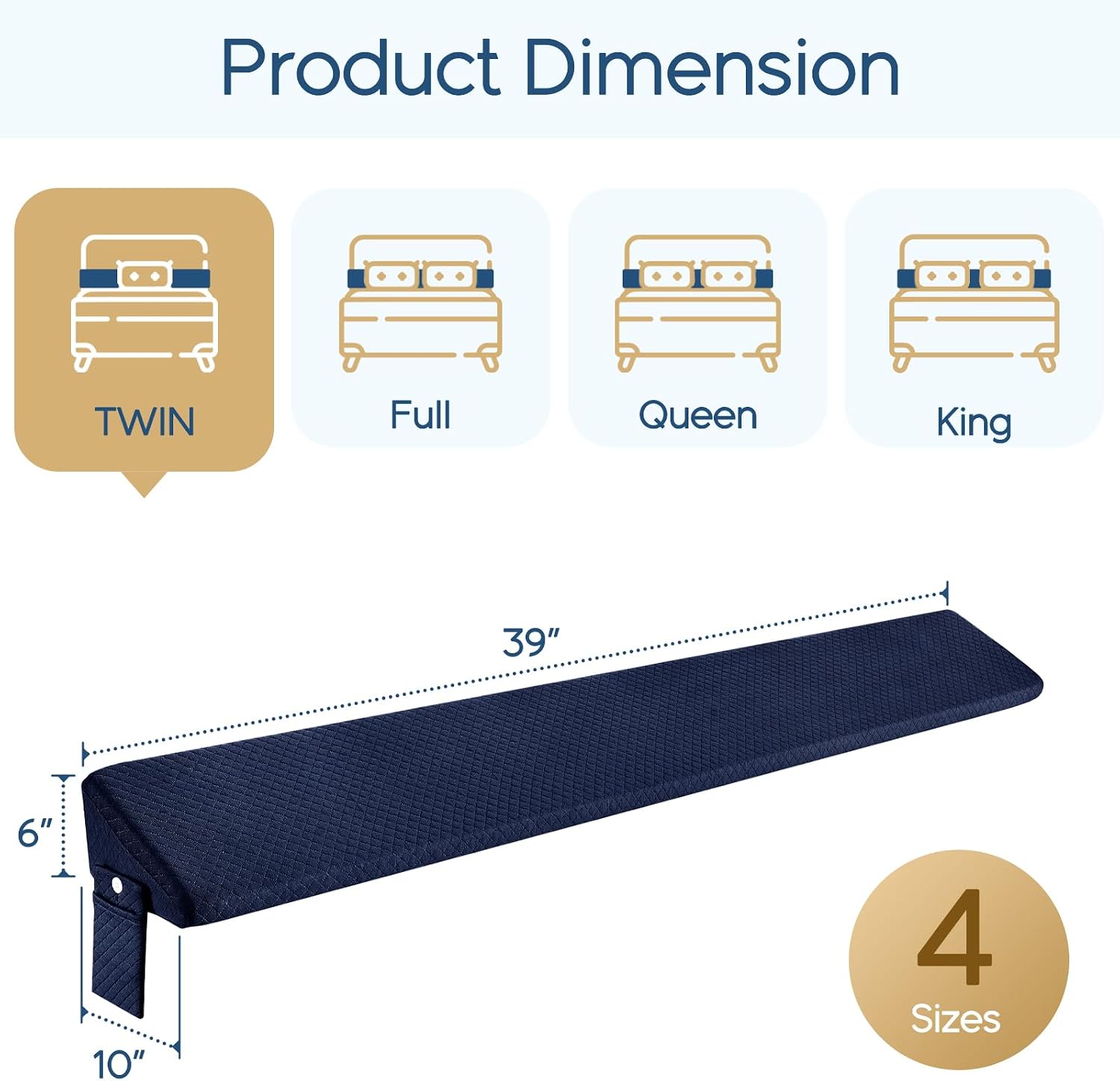 Homemate Twin Size(39"x10"x6") Bed Wedge Pillow for Headboard - Upgraded Bed Gap Filler Twin Between Mattress and Headboard - Wedge…